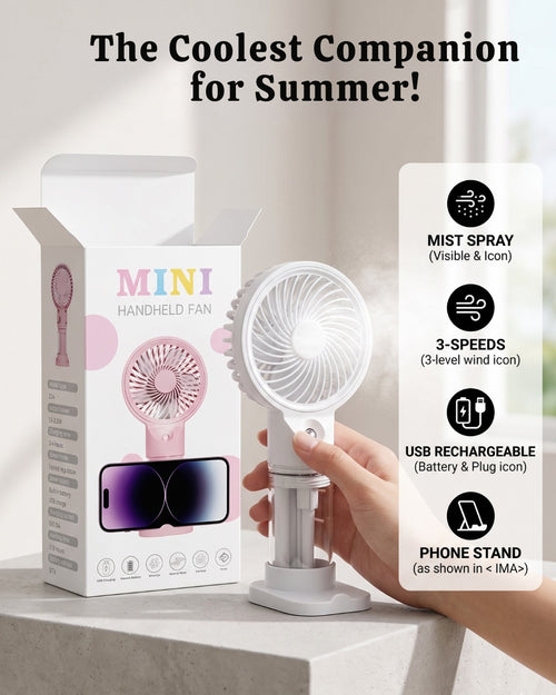 Portable Mini Hand Fan With Mist Spray 2026