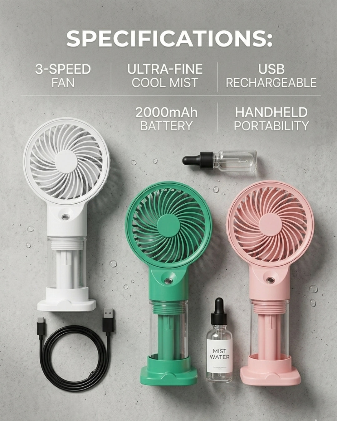 Portable Mini Hand Fan With Mist Spray 2026